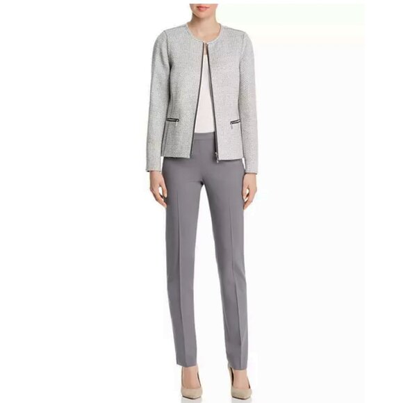 Lafayette 148 New York Kerrington Tweed Jacket Sz M Grey Zipper Front - Picture 2 of 11